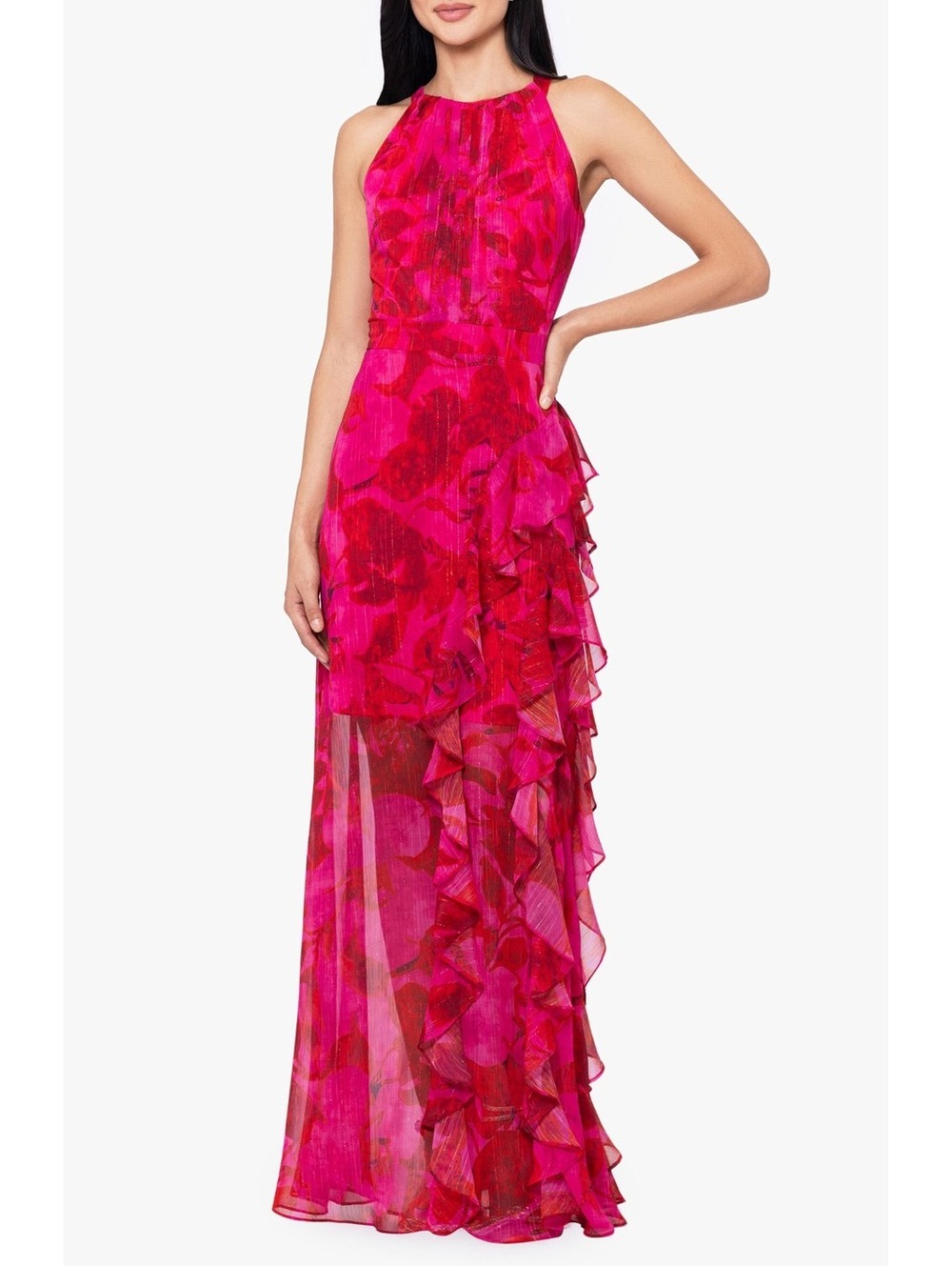Betsy & Adam Sleeveless Floral Print Gown